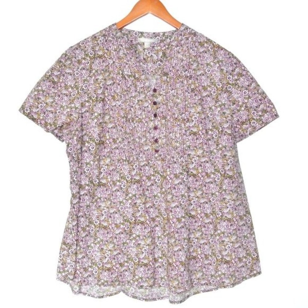 Woman Within Pintucked Half-Button Floral Tunic 18 - Picture 1 of 8